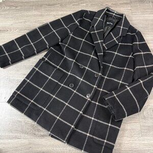 Madewell Hollis Coat in Black White Windowpane Wool Women Size Large